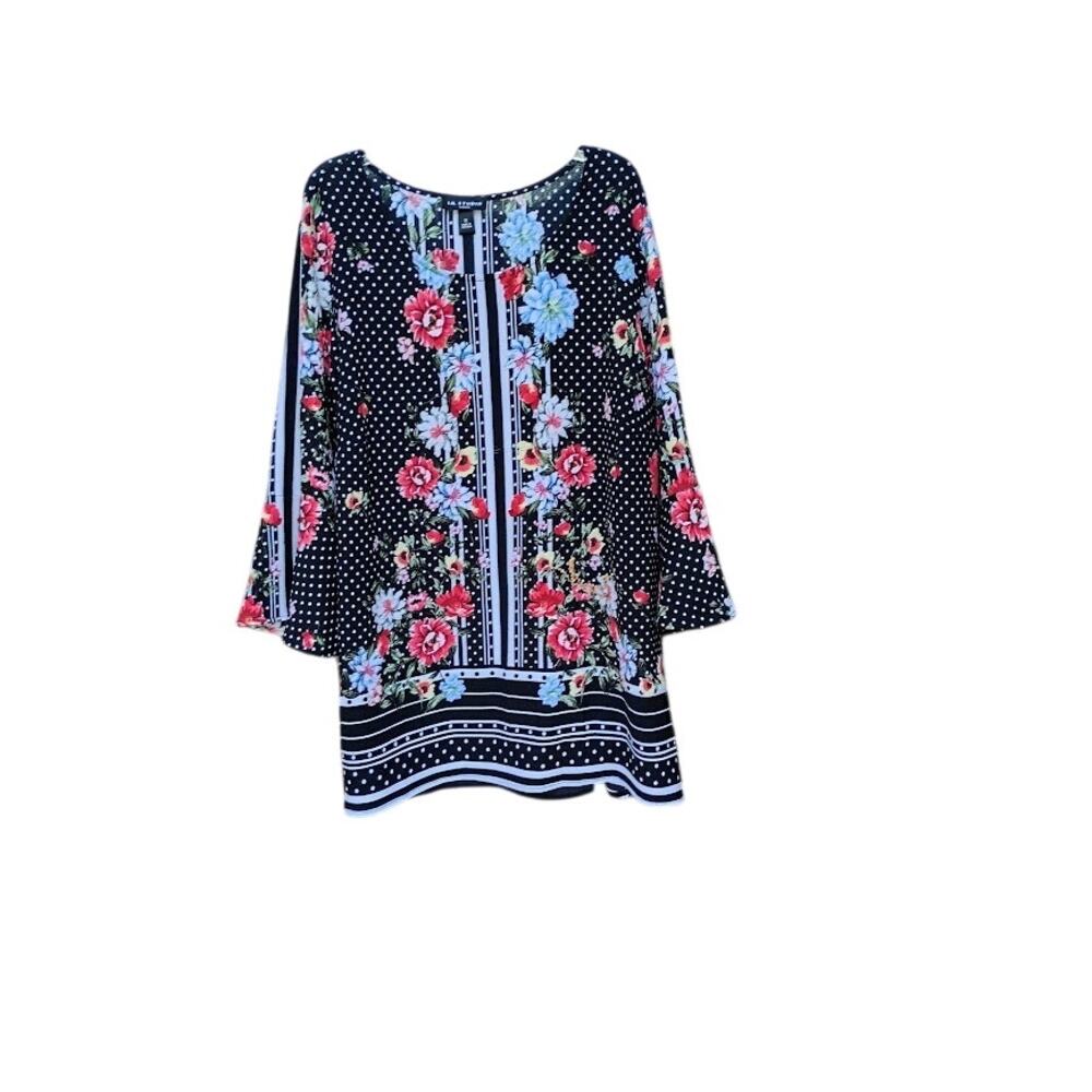 I. N. Studio Woman Floral with Polka Dots 3/4 Sleeve Top Size 1X